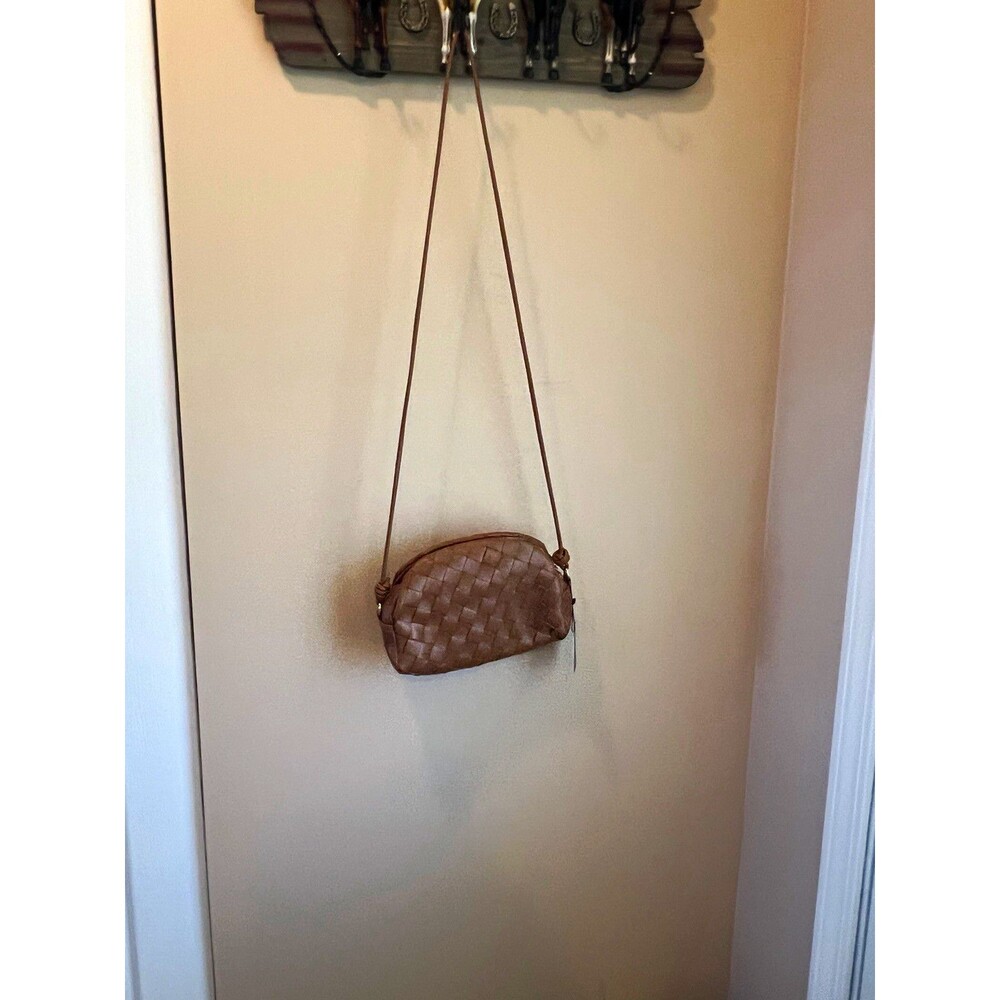 Nanette Lepore Dorothy Hazelnut Woven Leather Crossbody Bag Gold Hardware